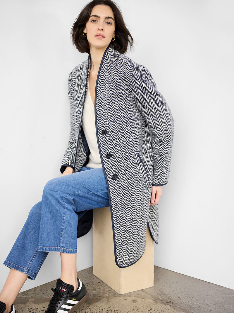 Woman Wears Herringbone Wool Blend Top Coat image number 4