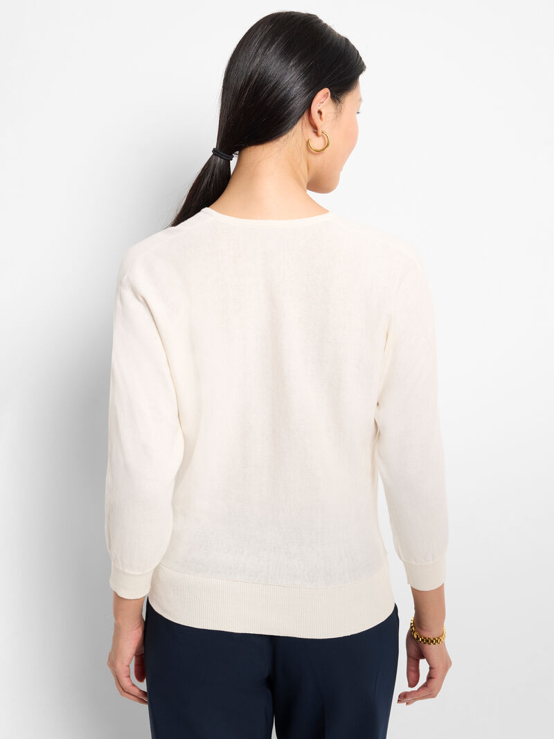 Woman Wears Easy V-Neck Pure Cotton Sweater image number 3