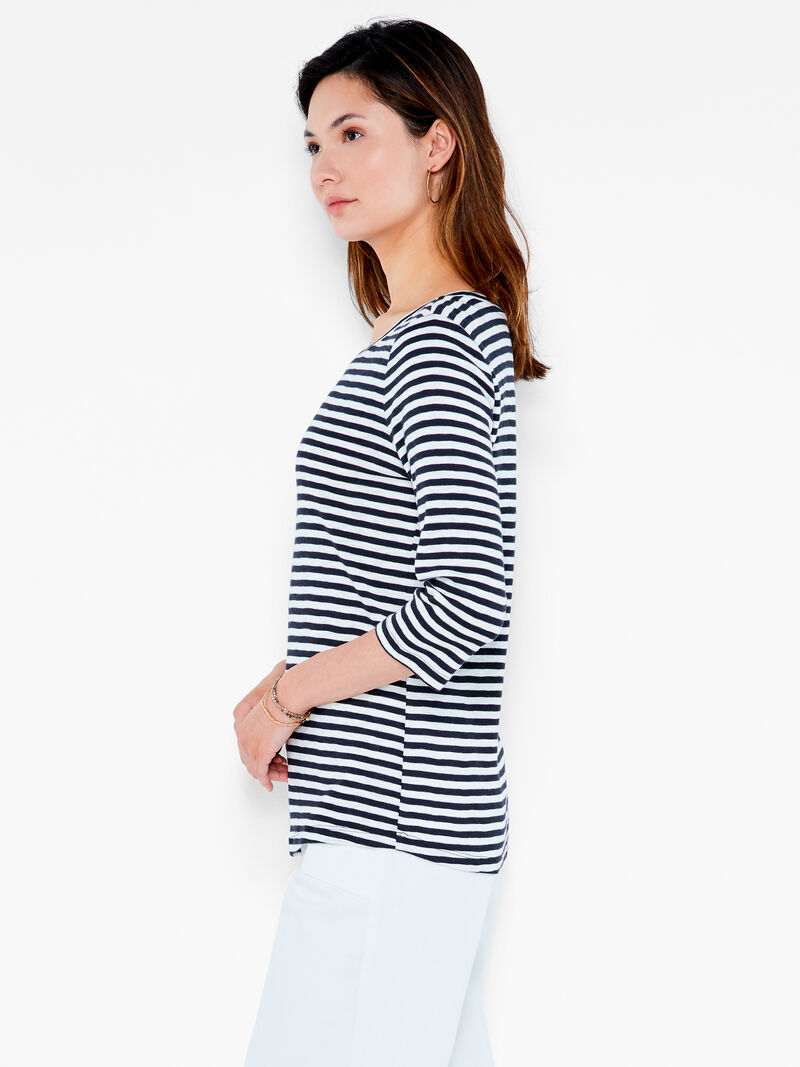 Woman Wears NZT 3/4 Sleeve Stripe Boat Tee image number 1