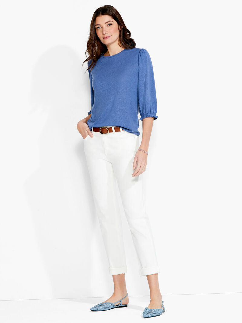 Woman Wears NZT Crew Neck 3/4 Pleated Sleeve Tee image number 3