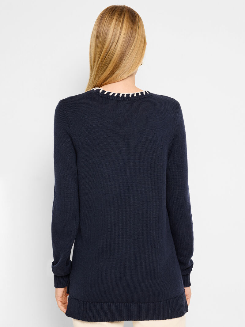Woman Wears Cotton Cashmere Blanket Stitch Sweater image number 3