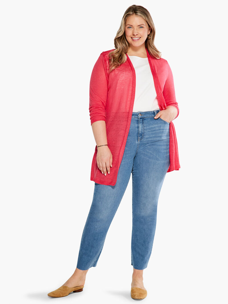 Woman Wears Lightweight Long Back of the Chair Cardigan image number 3