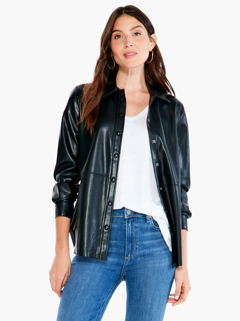 Woman Wears Faux Leather Shirt image number 0