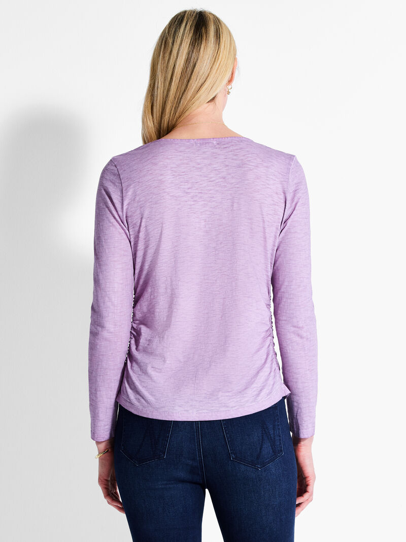 Woman Wears NZT Long Sleeve V-Neck Ruched Tee image number 2