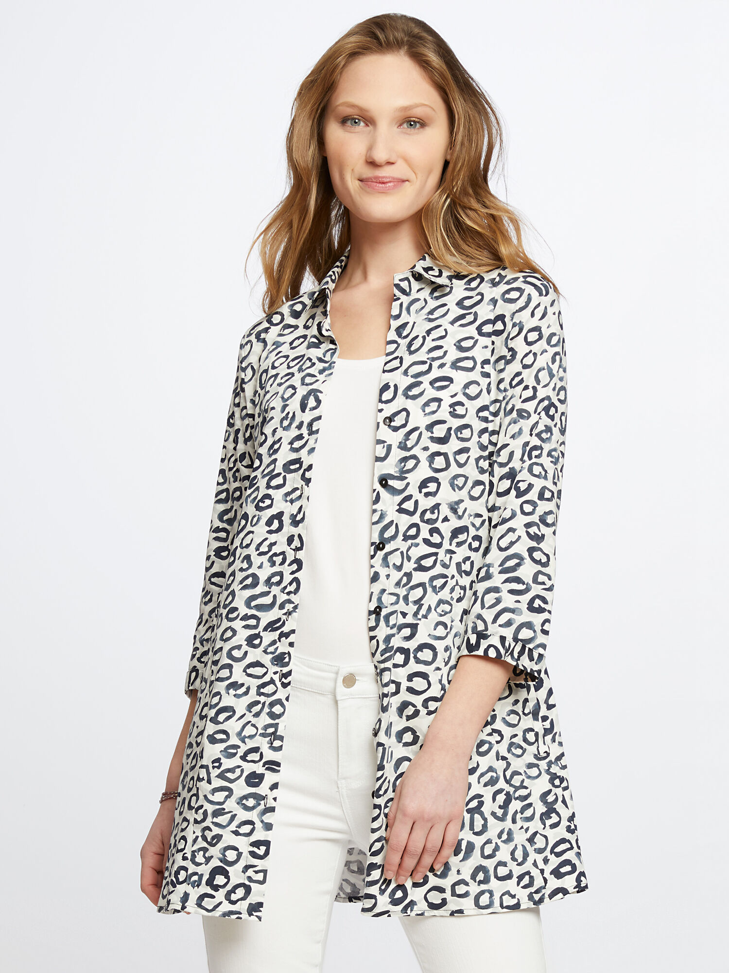 NIC & ZOE Womens Leopard Kisses Shirt Jacket Dress Shirt NIC & ZOE Womens Leopard Kisses Shirt Jacket Dress Shirt