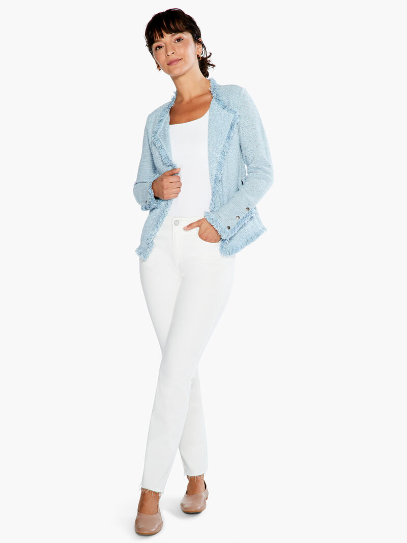 Woman Wears Fringe Mix Knit Jacket image number 3