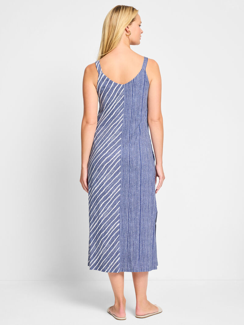 Woman Wears NZT Mixed Stripe V-Neck Tank Dress image number 3