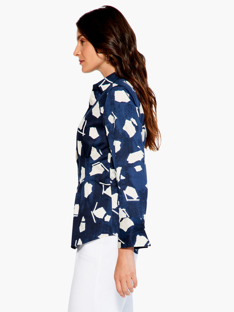 Woman Wears Mosaic Blues Shirt image number 1