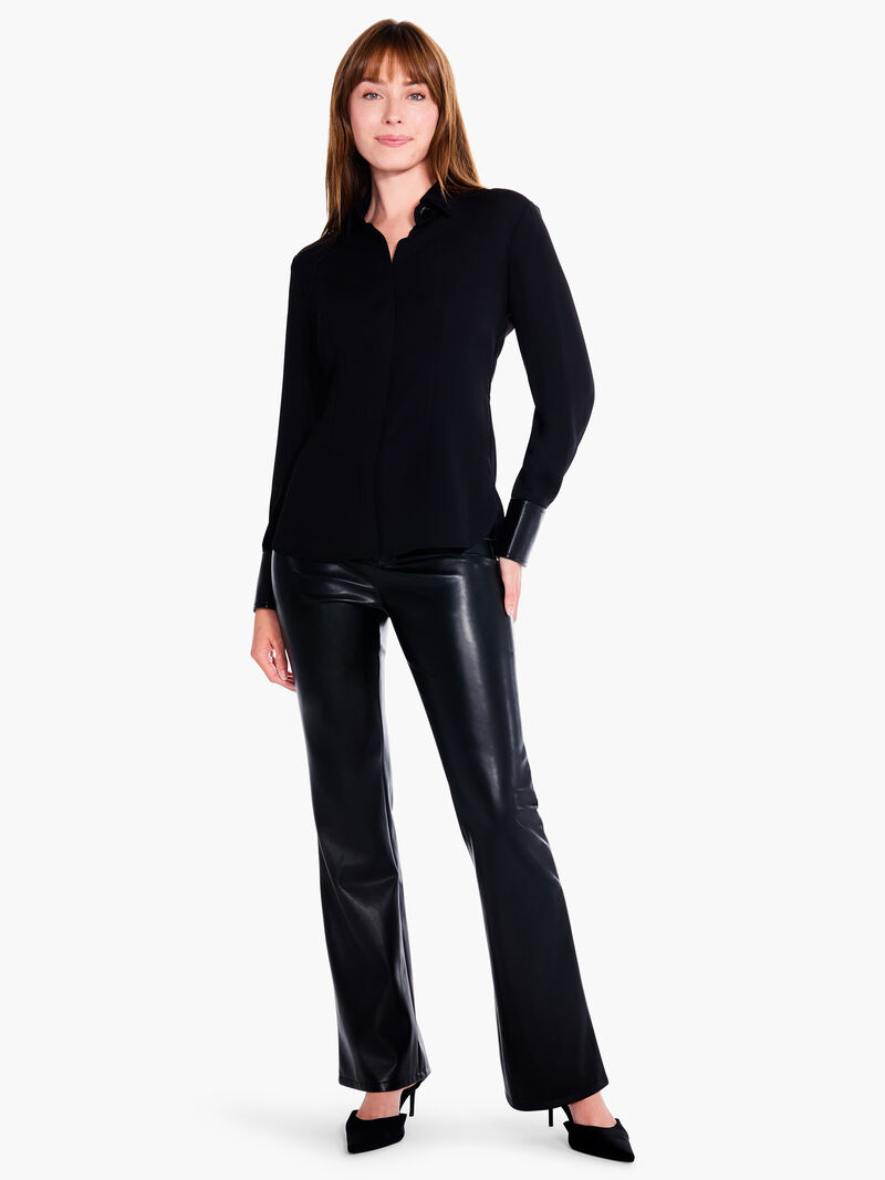 Woman Wears 31" Faux Leather Bootcut Pant image number 1