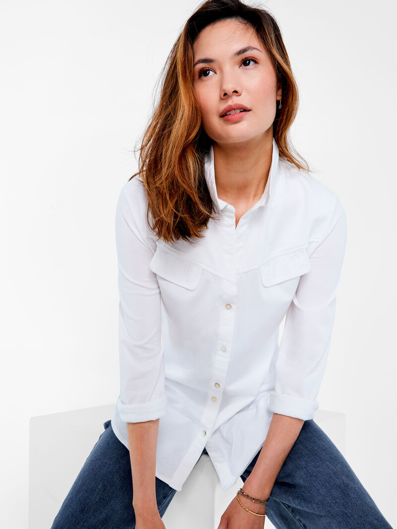 Woman Wears NZT Long Sleeve Angled Pocket Shirt image number 0