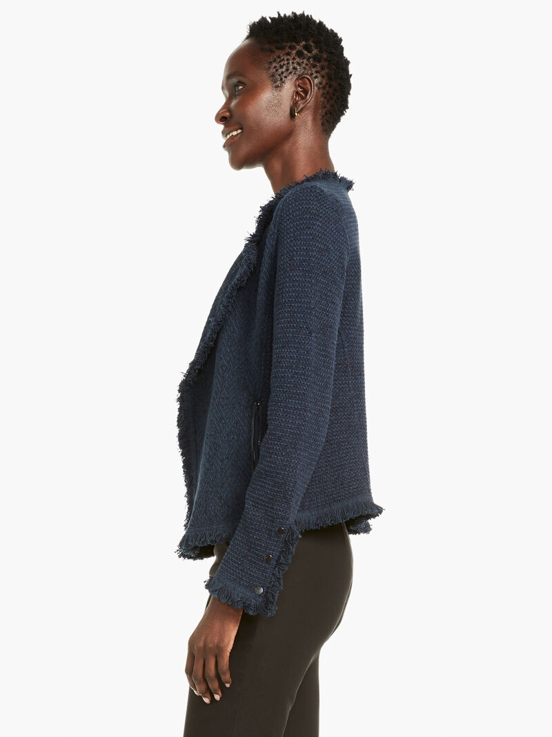 Woman Wears Fringe Mix Knit Jacket image number 2