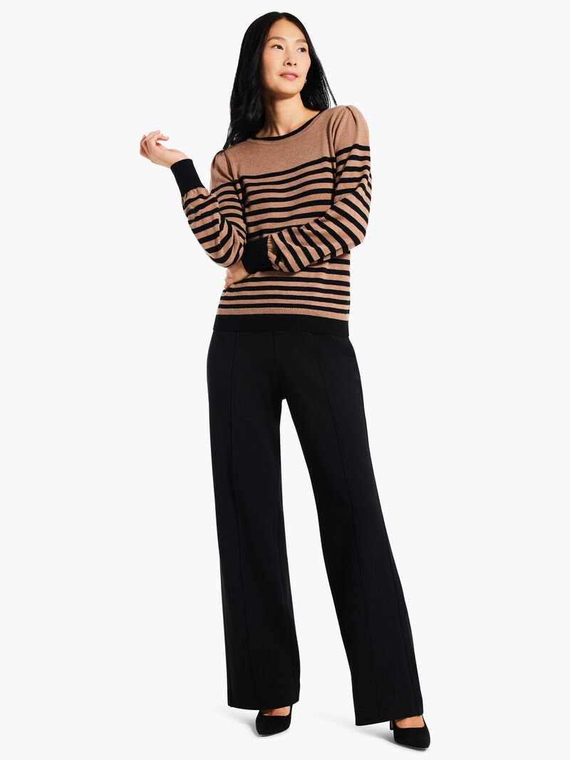 Woman Wears Striped Femme Sleeve Sweater image number 3