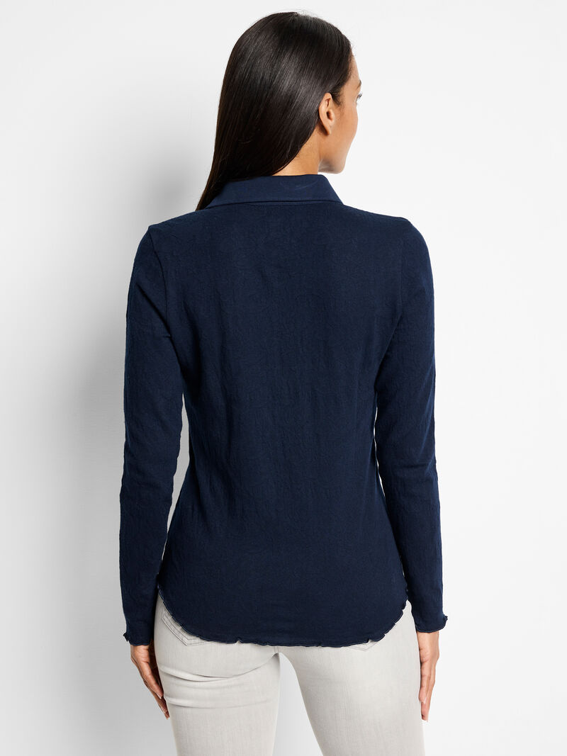 Woman Wears Lace Knit Collared Top image number 3
