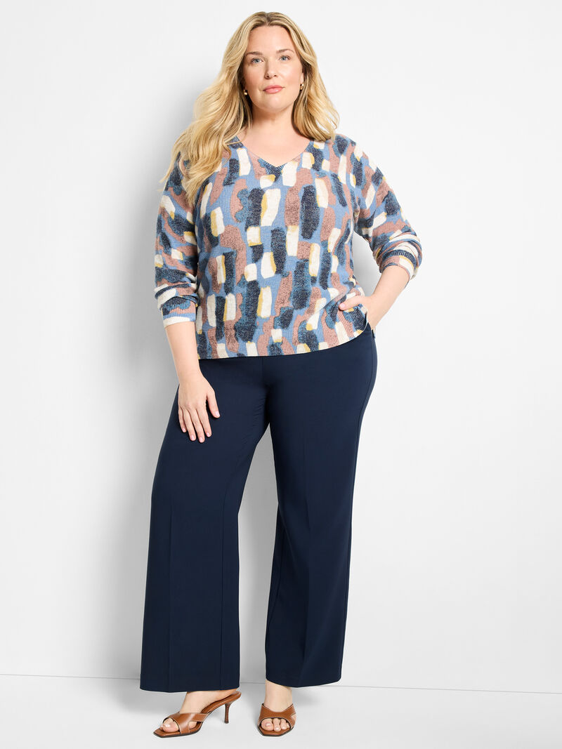 Brushstrokes Waffle V-Neck Sweater