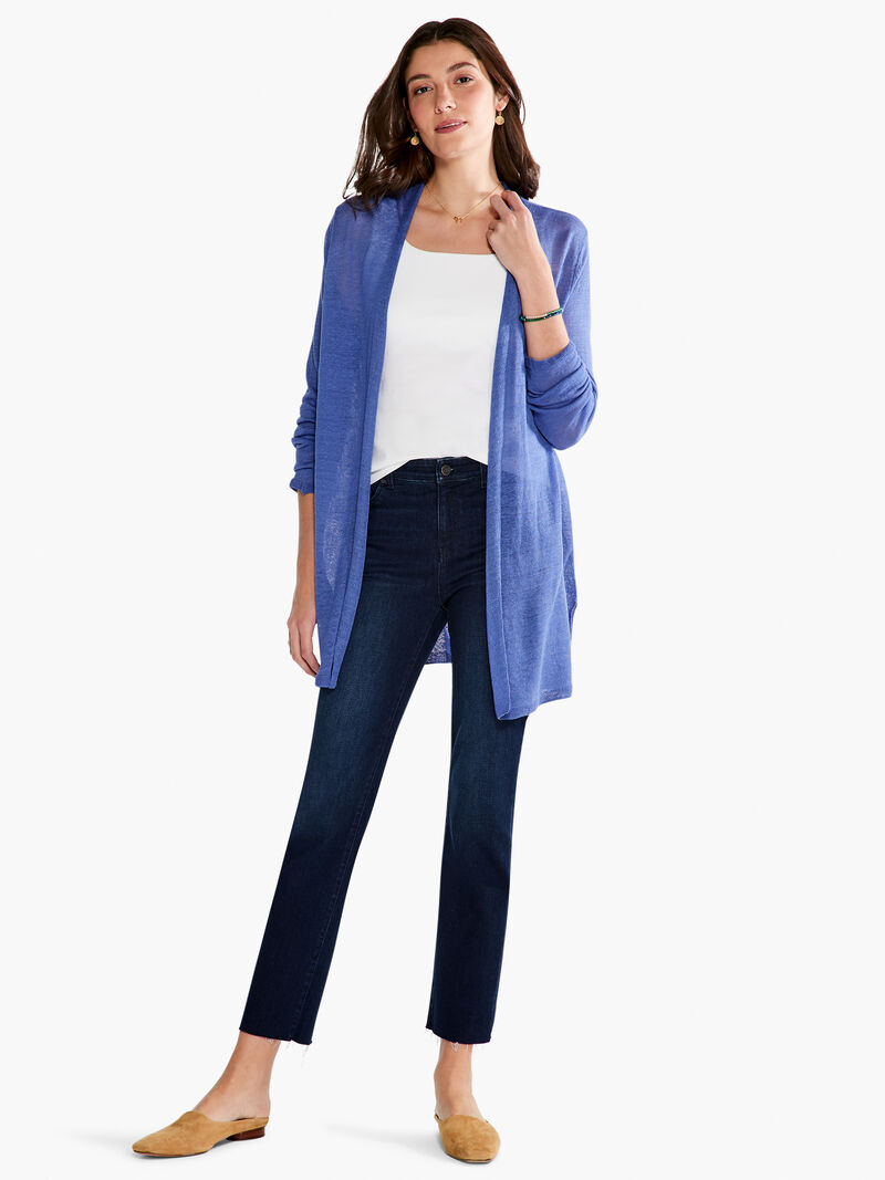 Woman Wears Long Back Of The Chair Cardigan image number 3