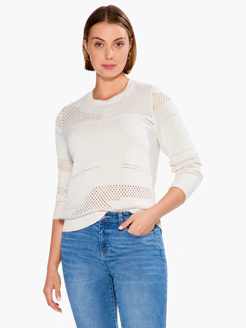 Woman Wears Placed Pointelle Sweater image number 0