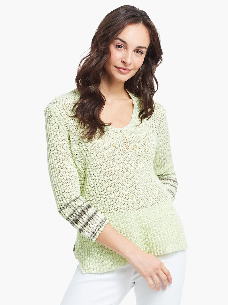 Woman Wears Magnolia Stripe Sweater image number 0