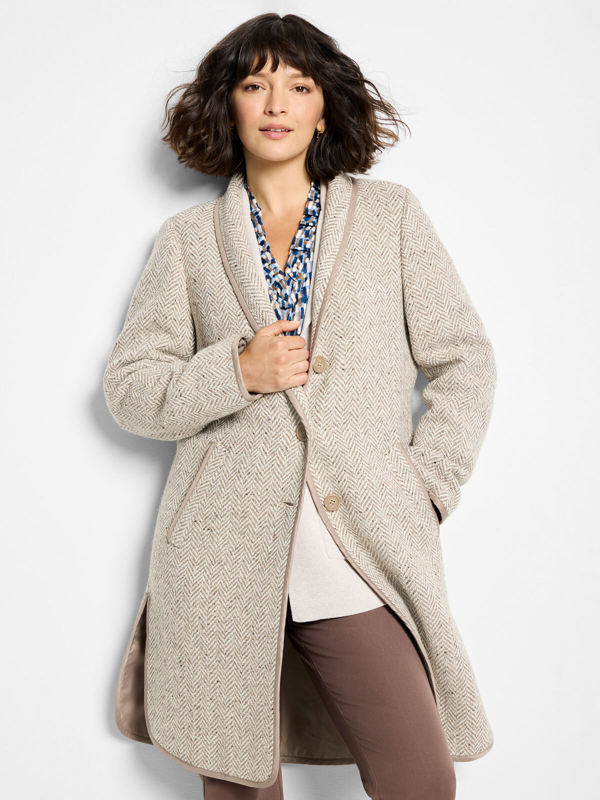 Herringbone Wool Blend Top Coat