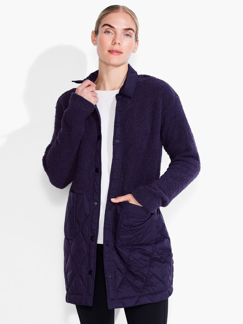 Woman Wears Quilted Mix Media Coat image number 0
