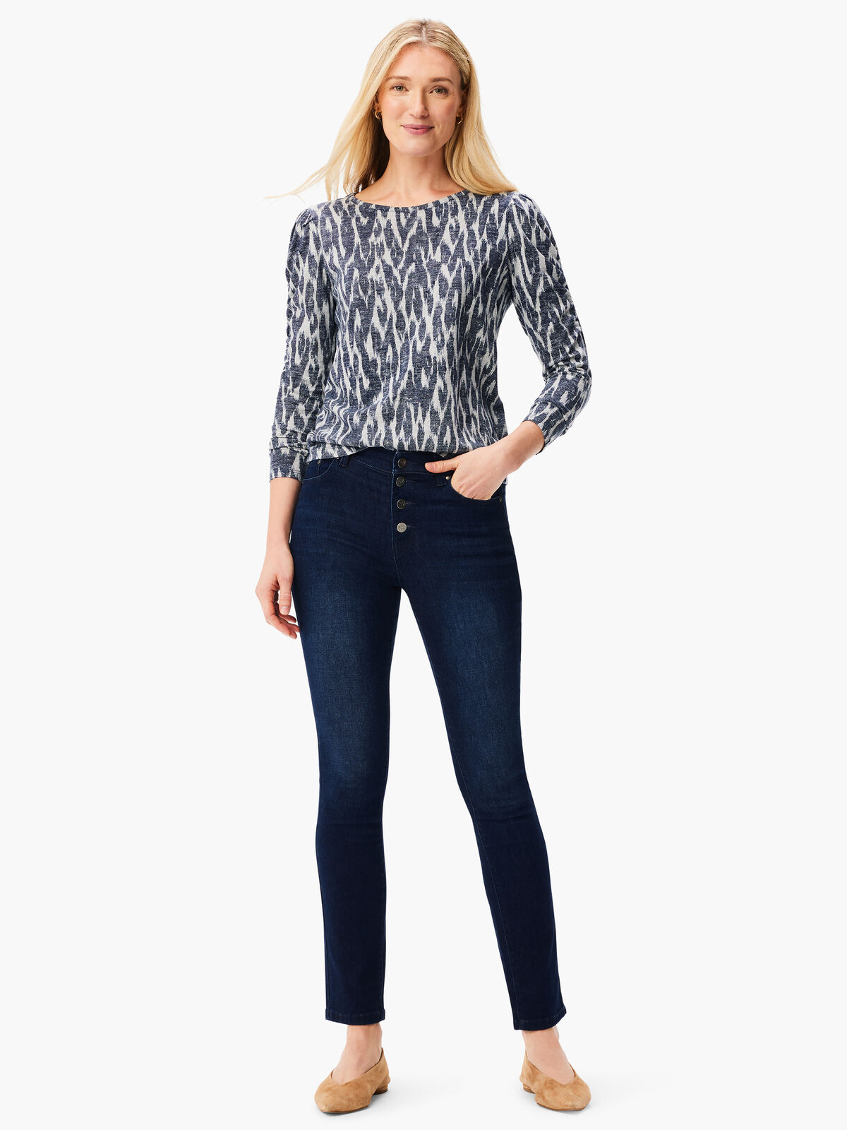 NZT Ikat Long Sleeve Ruched Tee