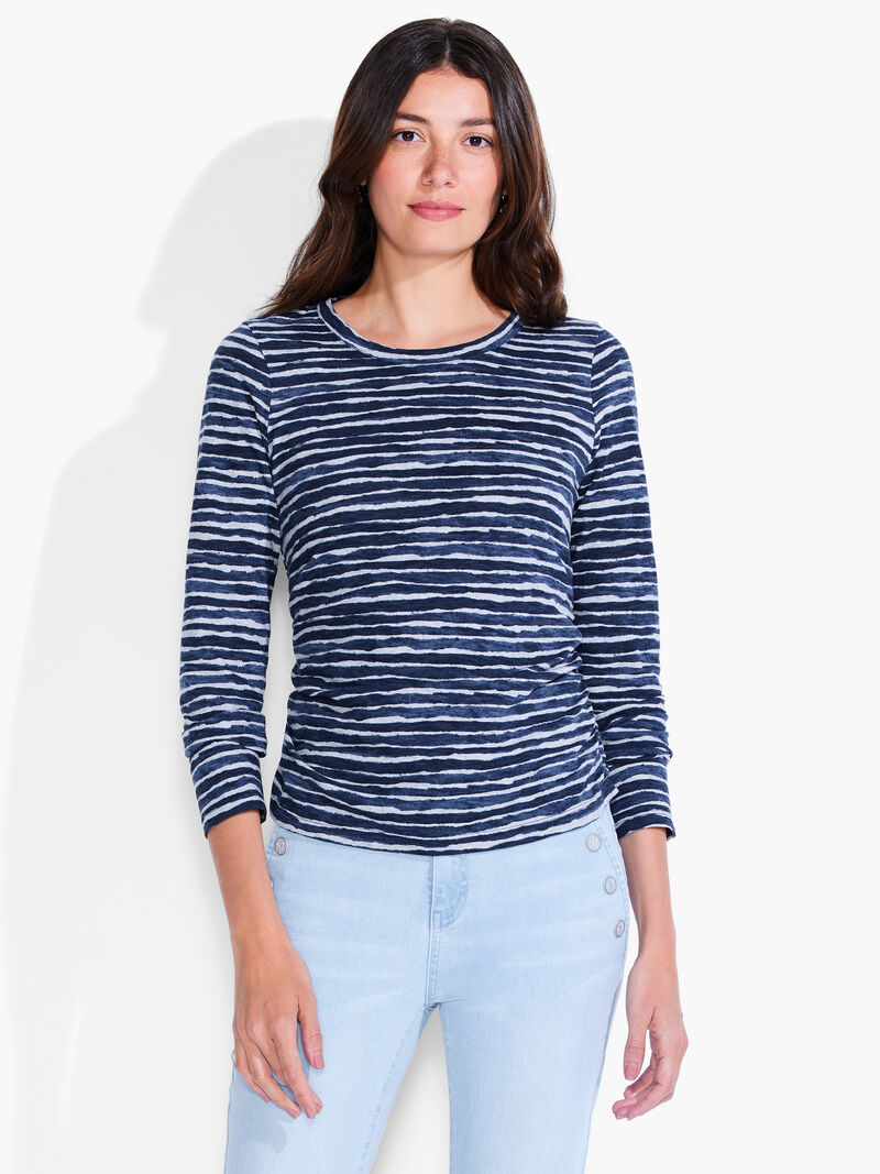 Woman Wears NZT Abstract Stripe Long Sleeve Scoop Neck image number 0