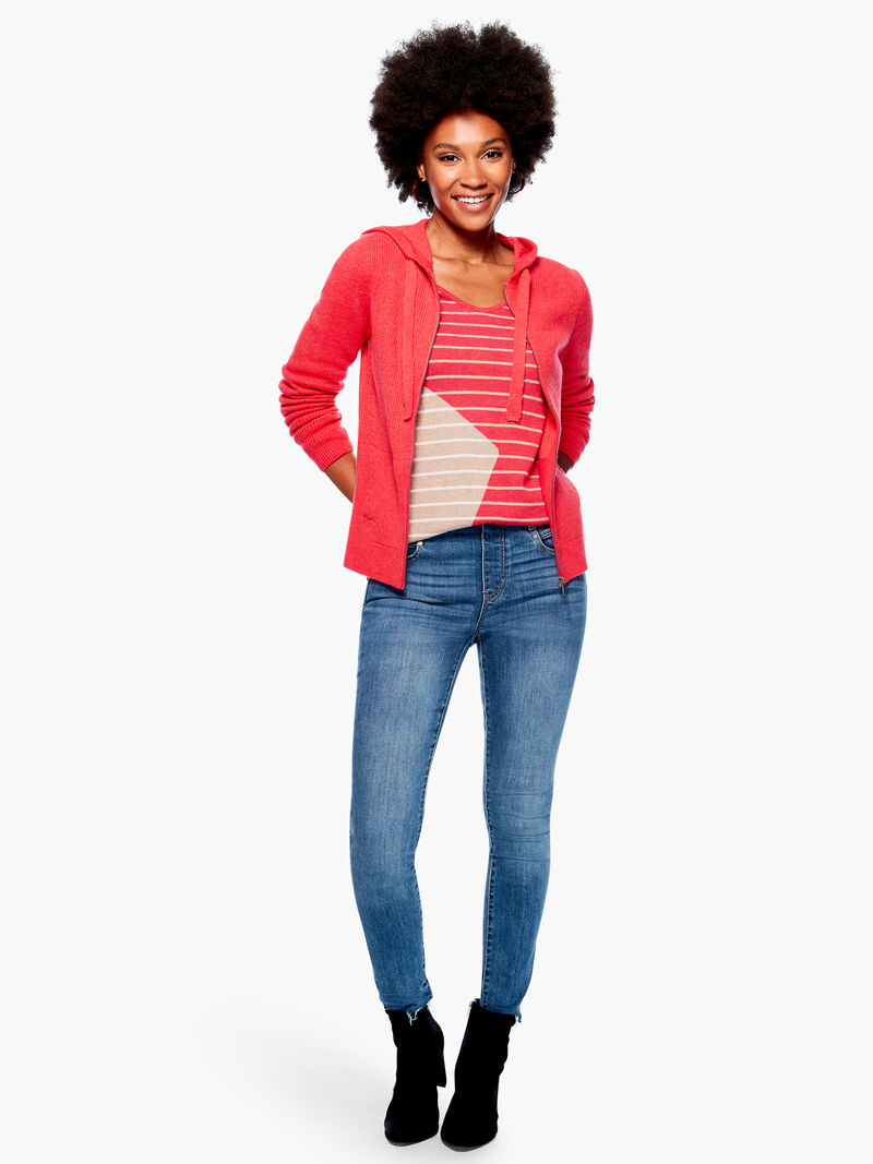 Woman Wears Angled Stripe Vital V Neck Sweater image number 3