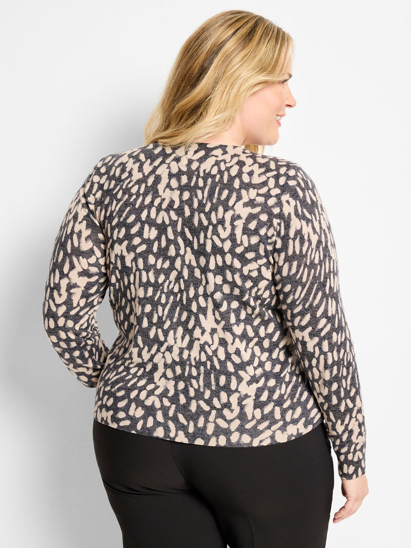 Woman Wears Wild Dot Buttoned Up Pullover Sweater image number 3