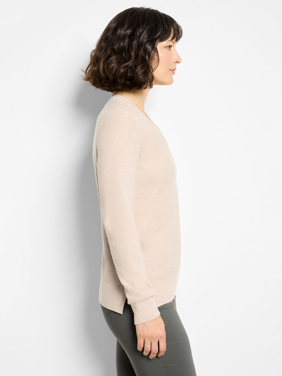 Waffle Stitch V-Neck Sweater