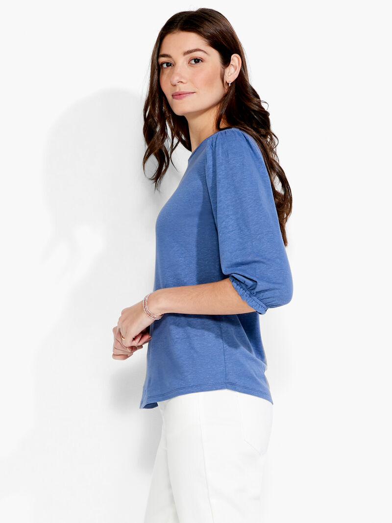Woman Wears NZT Crew Neck 3/4 Pleated Sleeve Tee image number 1
