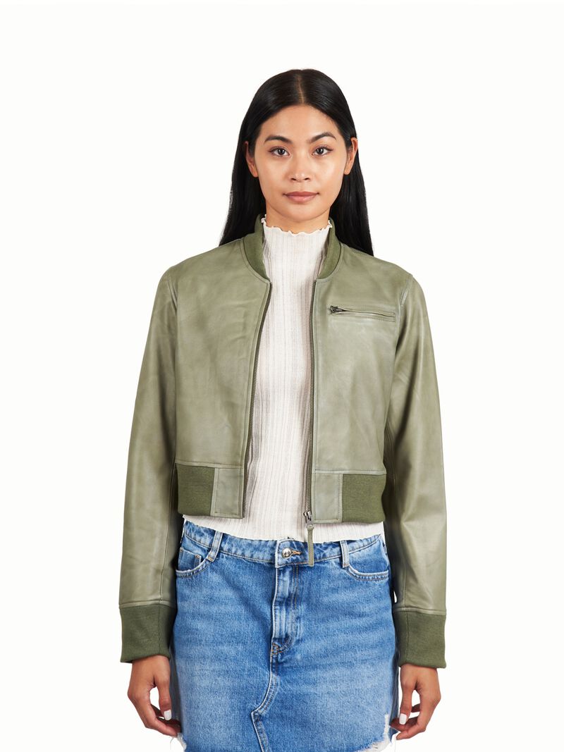 Woman Wears JKT - Collins Burnished Leather Jacket image number 0