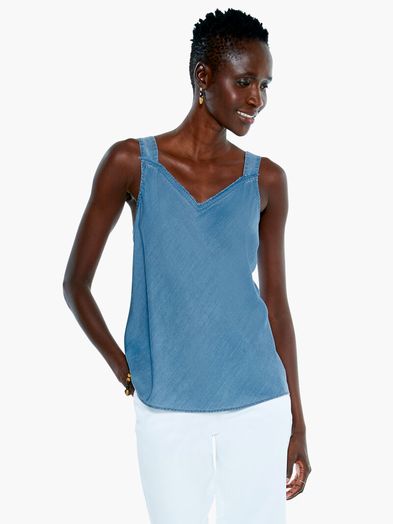Woman Wears Denim Fringe Cami image number 0
