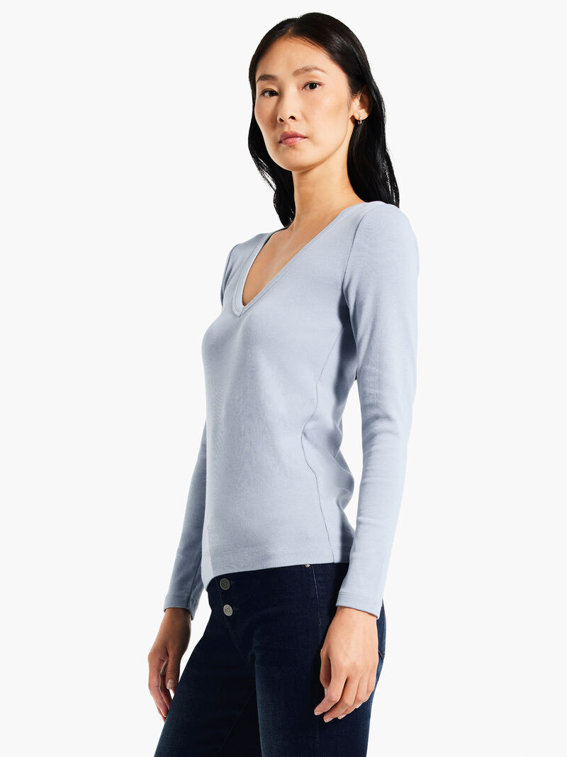 Woman Wears Perfect Knit Rib Long Sleeve V Neck image number 1