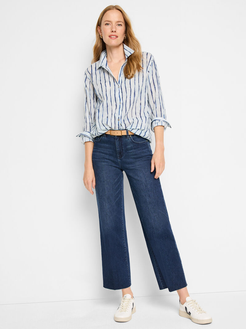 Woman Wears Watercolor Stripe Boyfriend Shirt image number 1