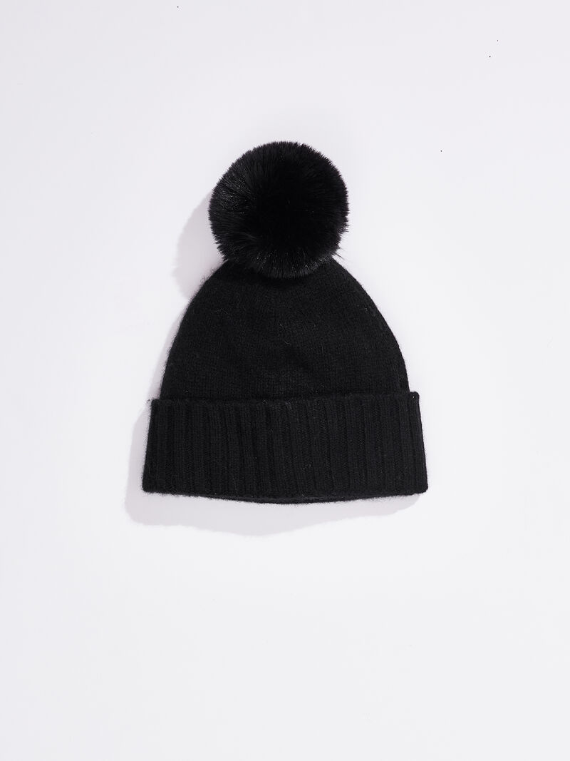 Hat Attack - Cashmere Hat With Faux Fur Pom image number 0