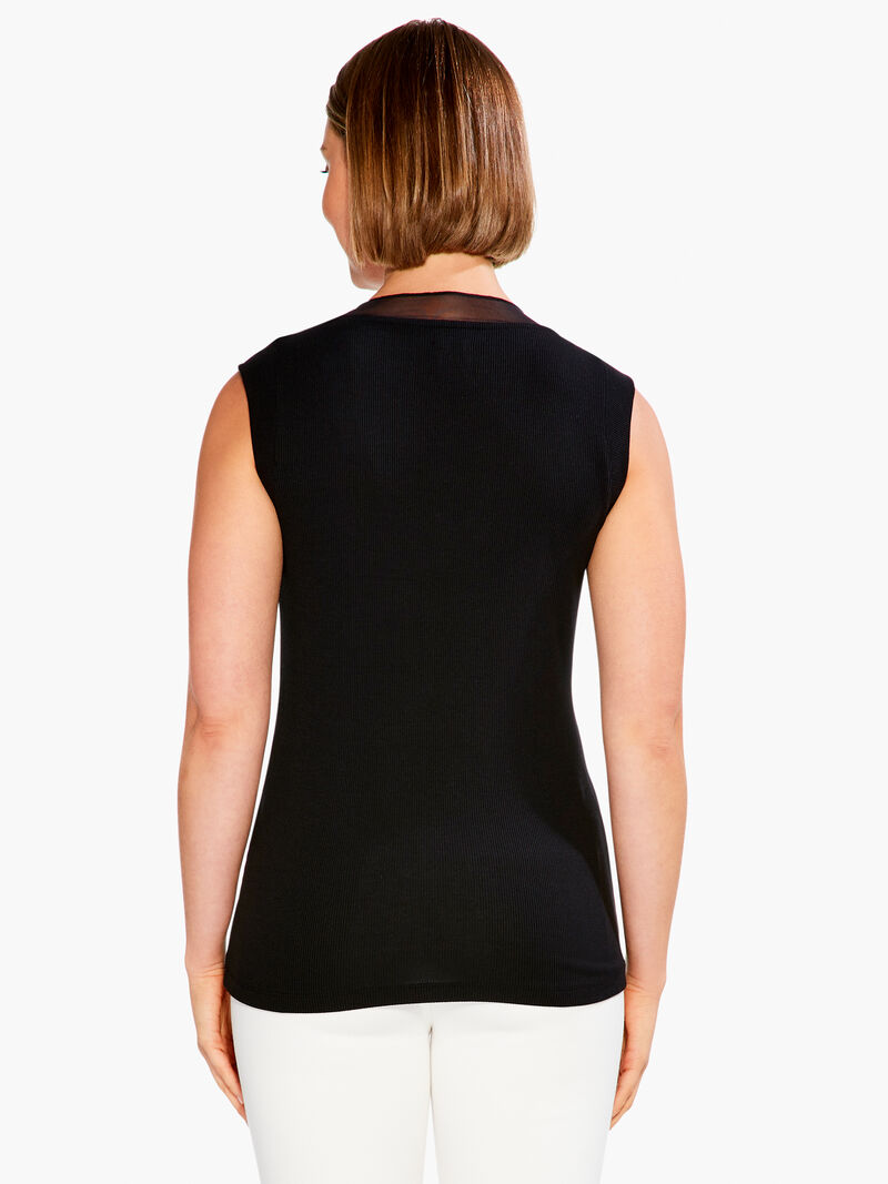 Woman Wears Drapey Rib Mesh Trim Tank image number 2