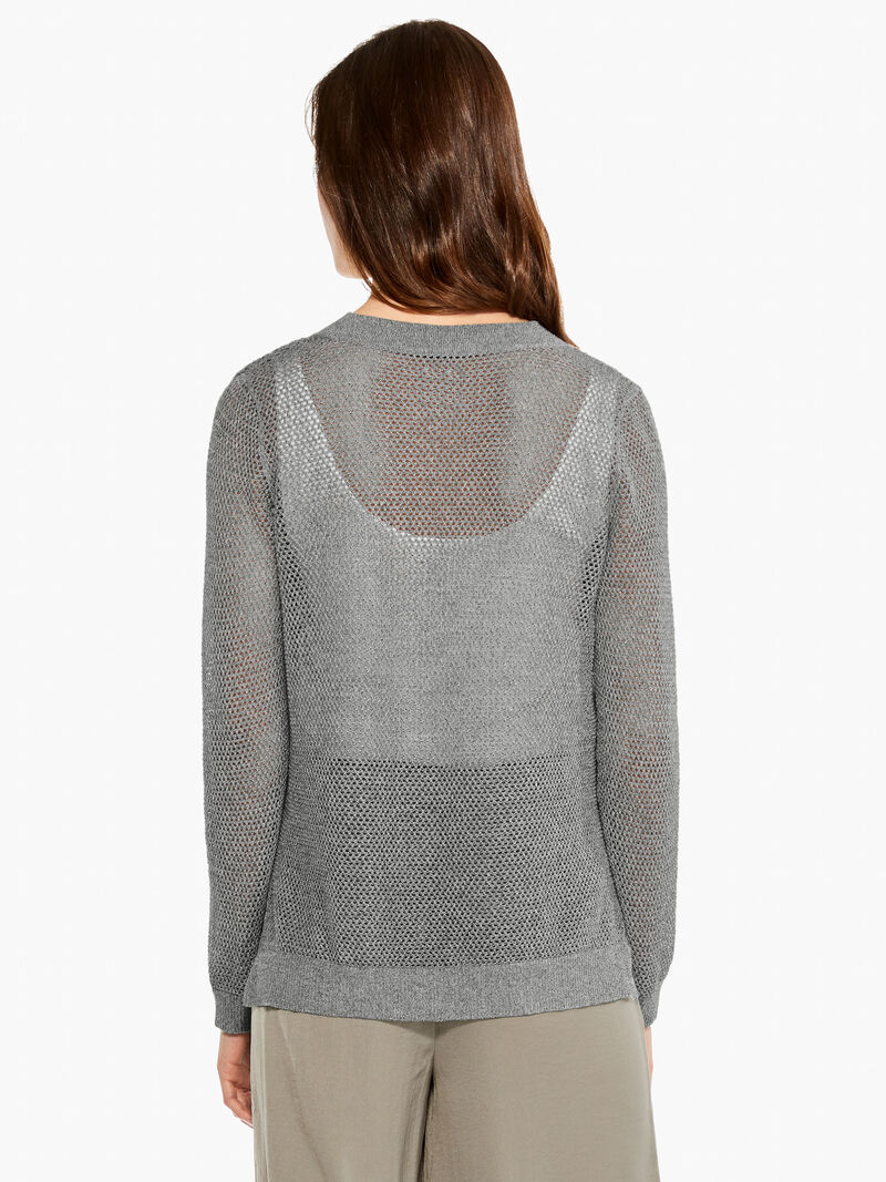 Woman Wears Mesh Stitch Sweater image number 2