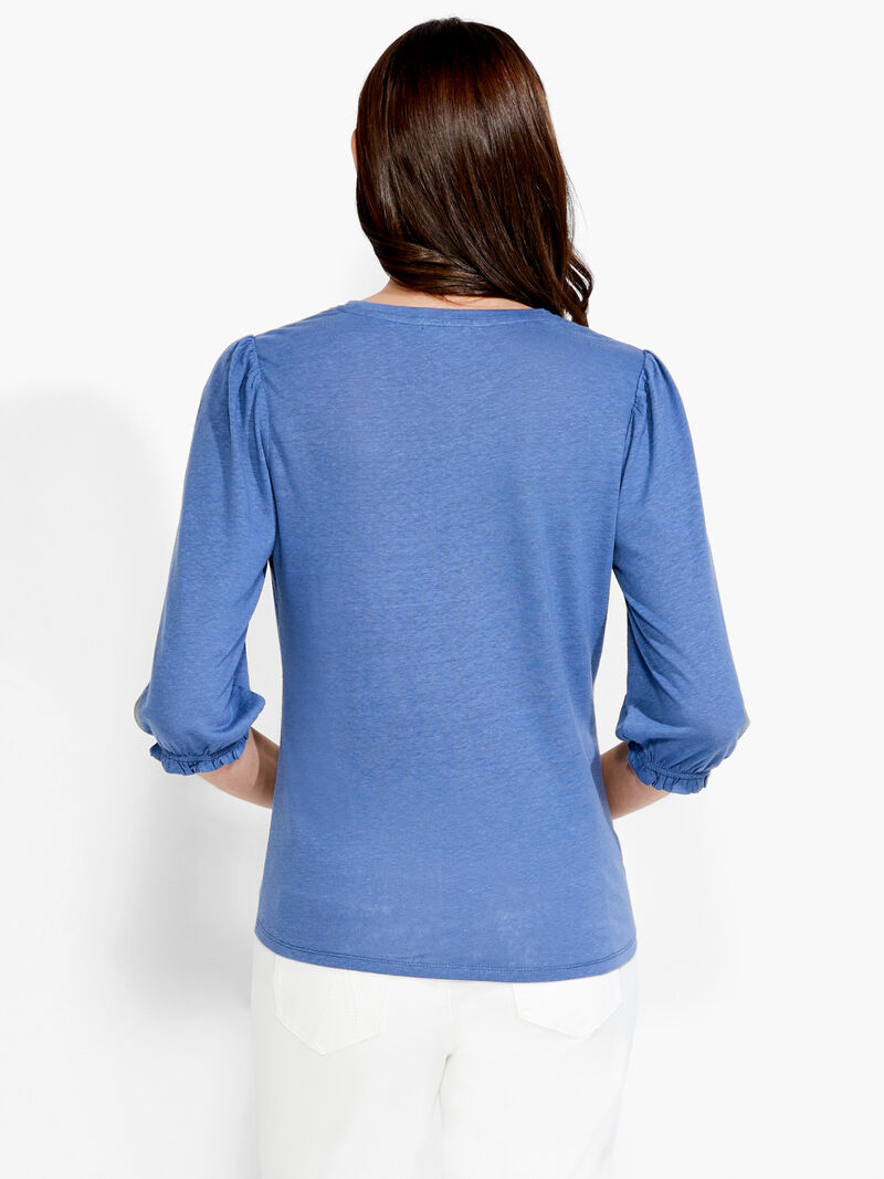 Woman Wears NZT Crew Neck 3/4 Pleated Sleeve Tee image number 2