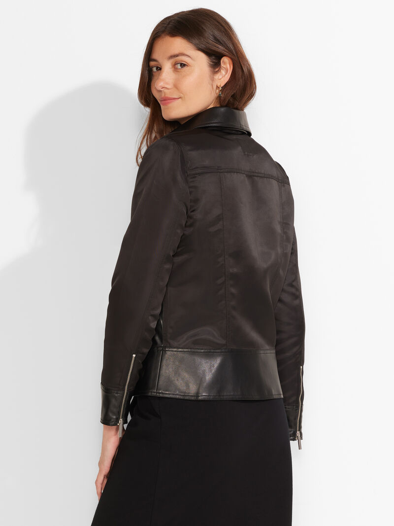 Woman Wears Faux Leather Mix Jacket image number 3