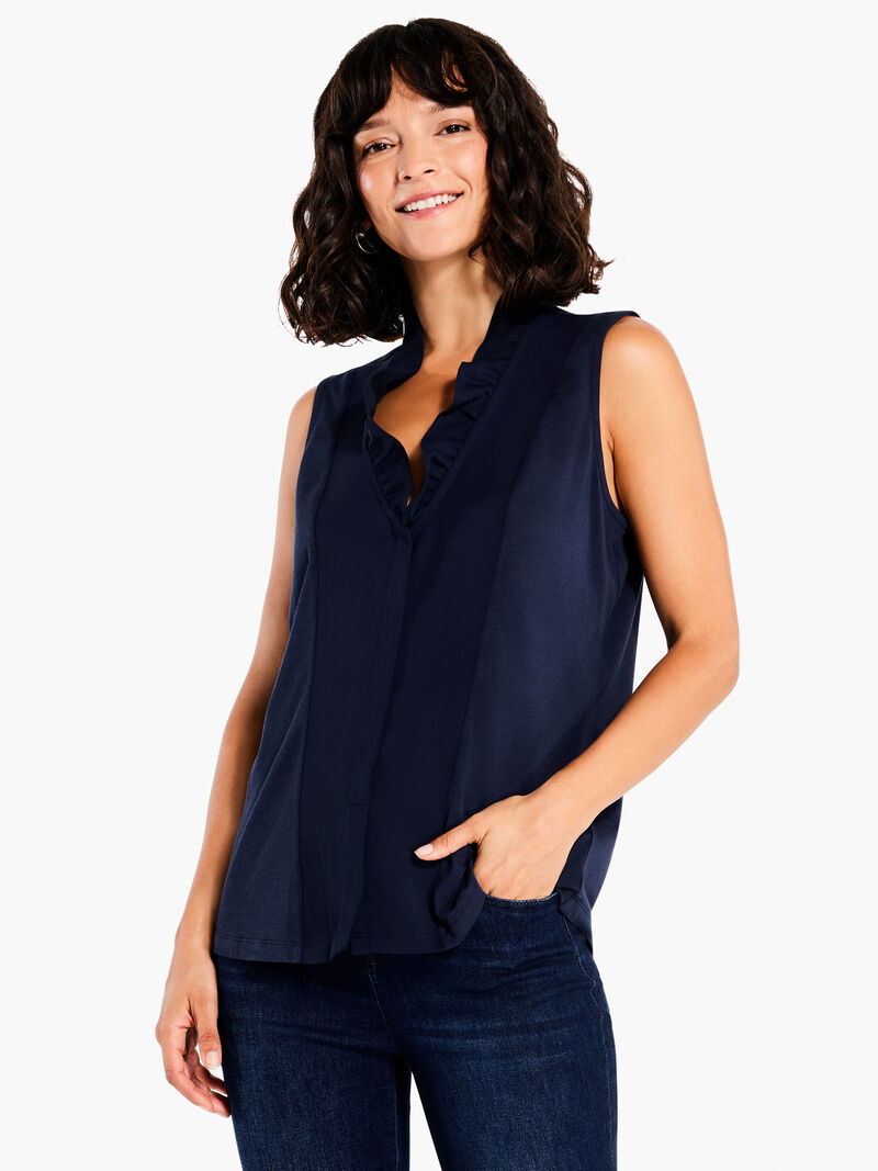 Woman Wears Ruffled Around Tank image number 0