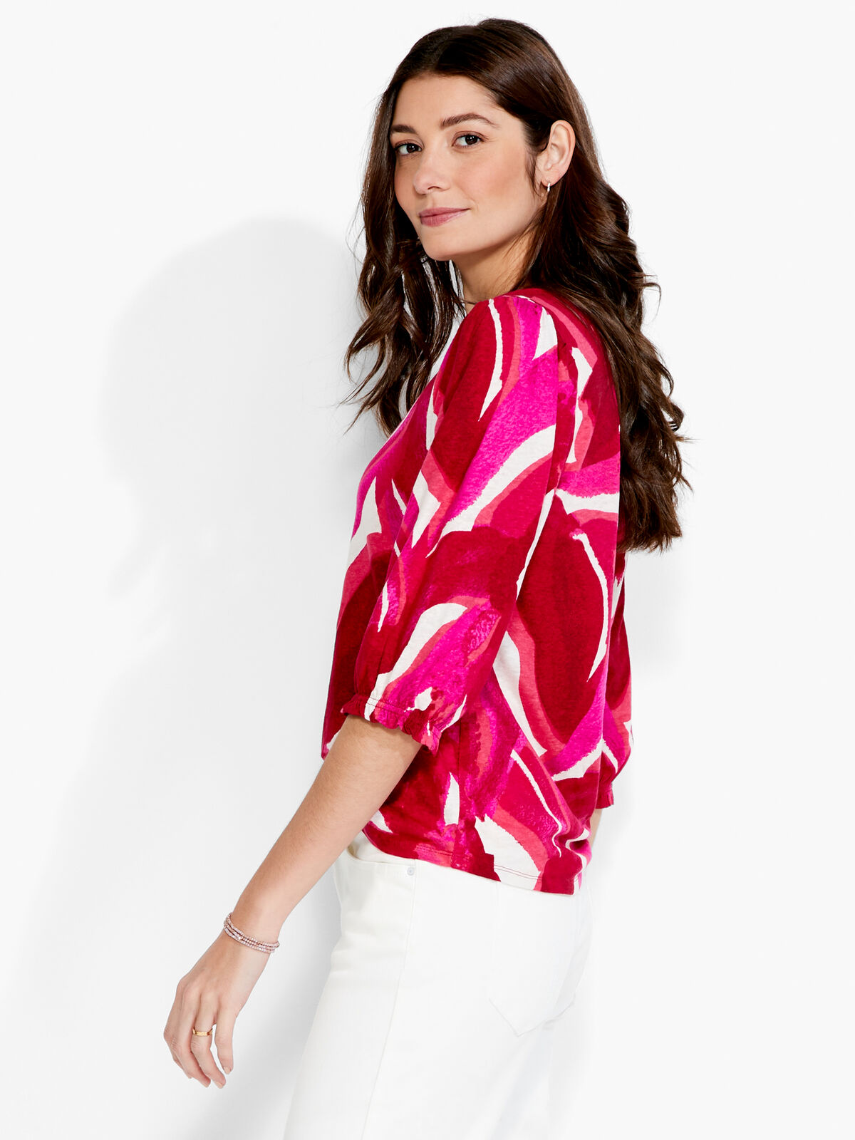 NZT Blooms 3/4 Sleeve Split Neck Tee