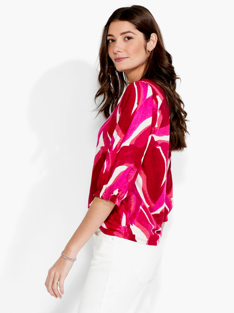 Woman Wears NZT Blooms 3/4 Sleeve Split Neck Tee image number 1