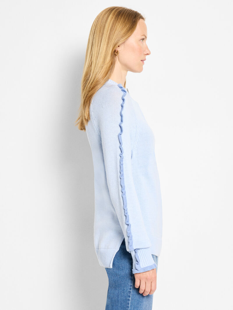 Woman Wears Ruffled Down Sweater image number 2