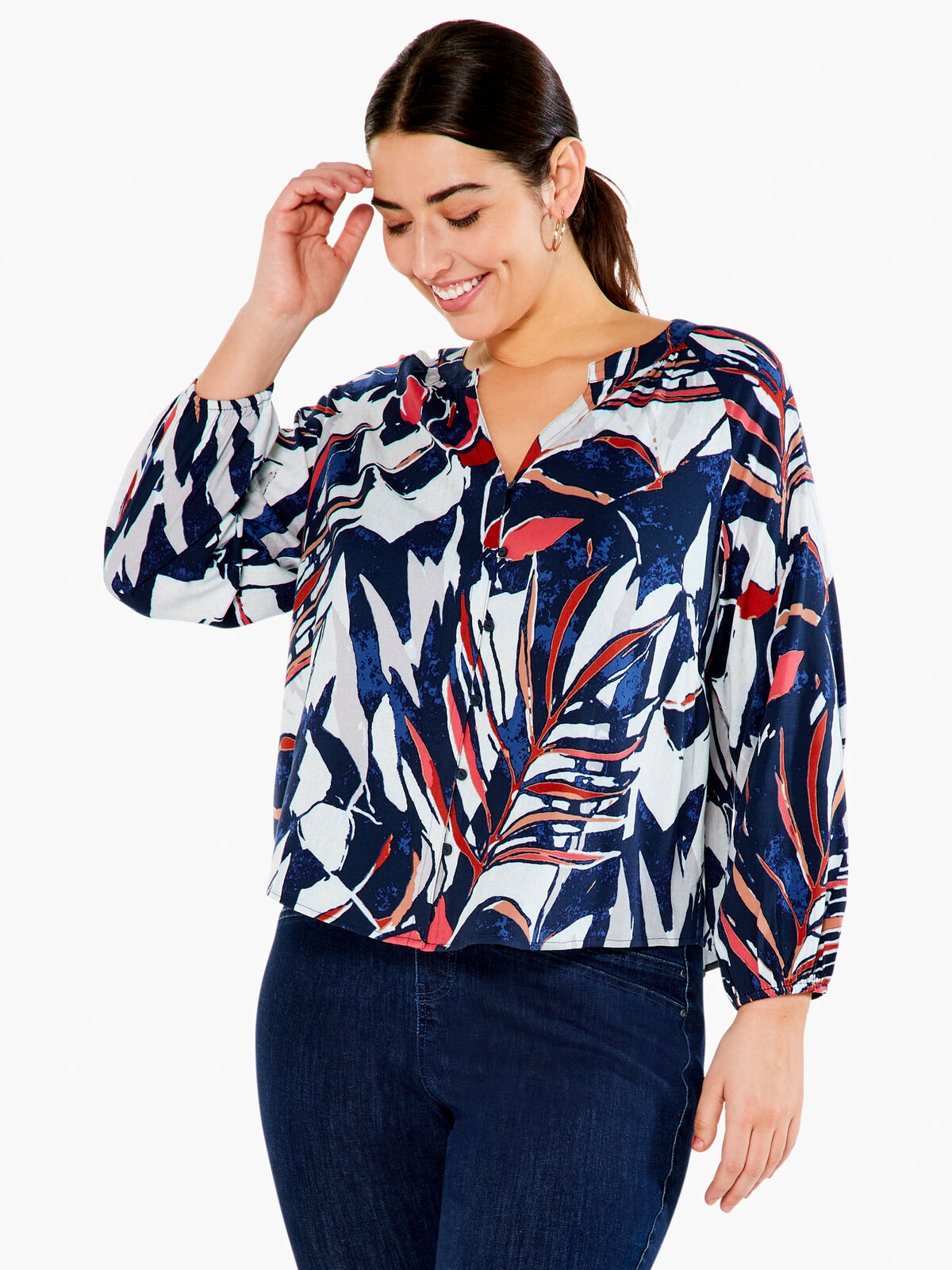 NIC+ZOE Women's Plus Size Seaside Shade Shirt, Indigo Multi, 3X at