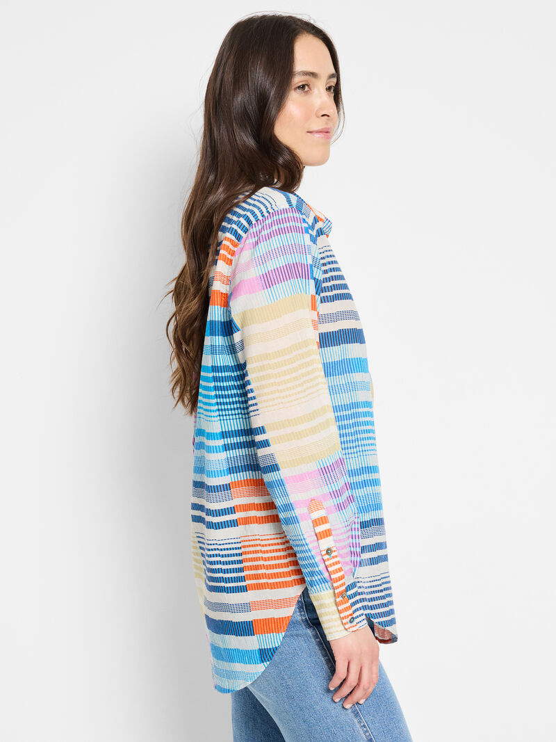 Woman Wears Sunset Stripe Cotton Boyfriend Shirt image number 4