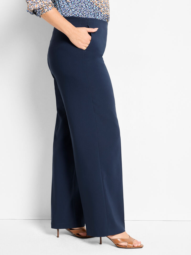 Woman Wears 31" Lenox Wide Leg Sleek Stretch Pant image number 2