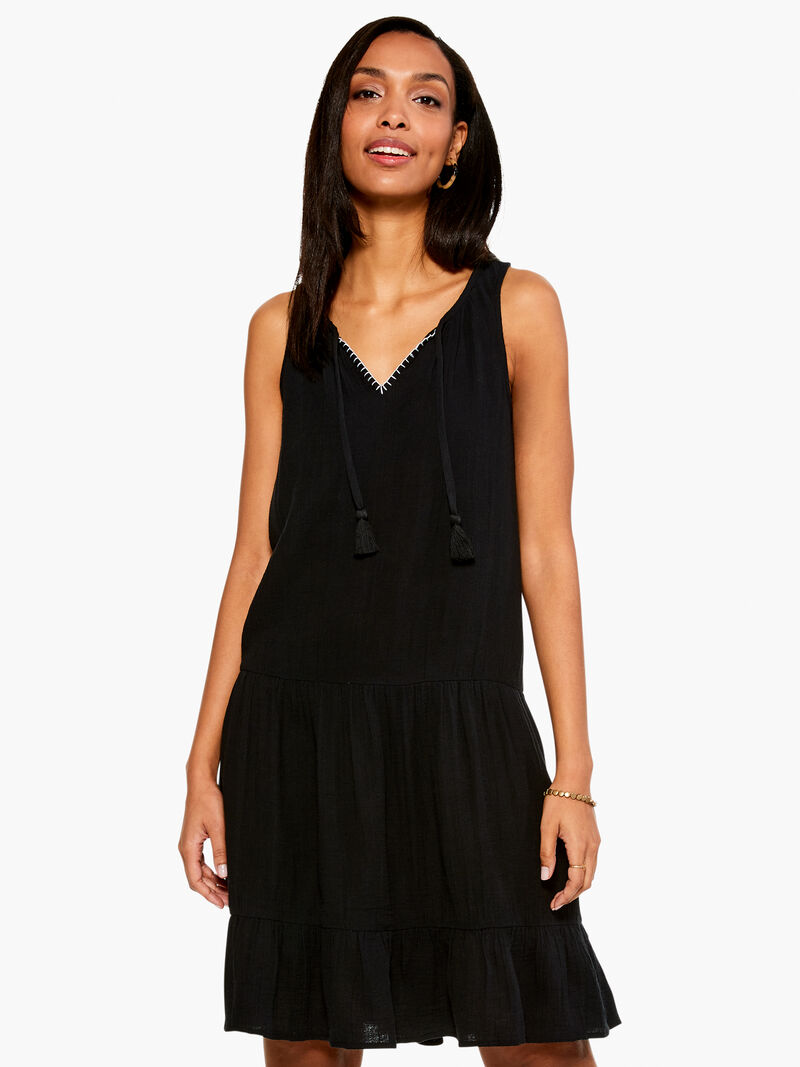 Woman Wears Double Gauze Tiered Dress image number 1