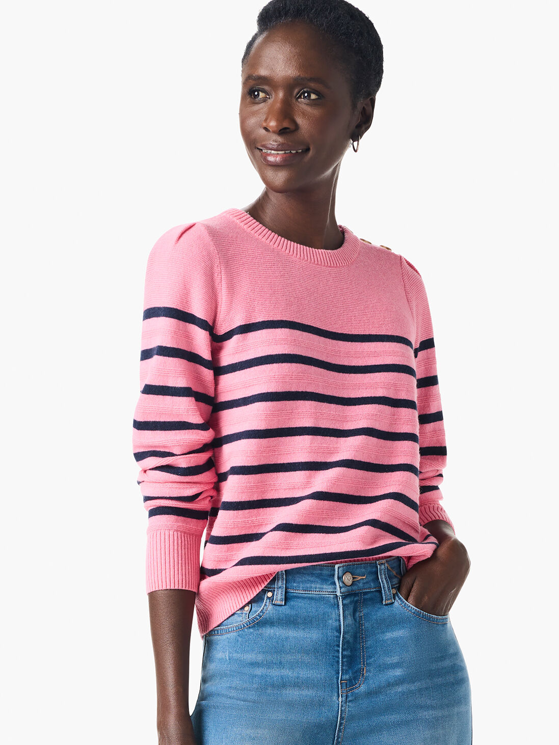 button shoulder sweater women's