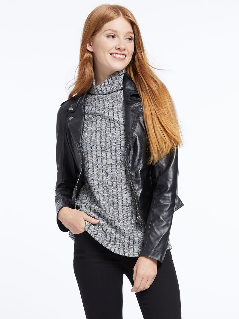 Woman Wears Jakett Washable Leather Moto Jacket image number 0