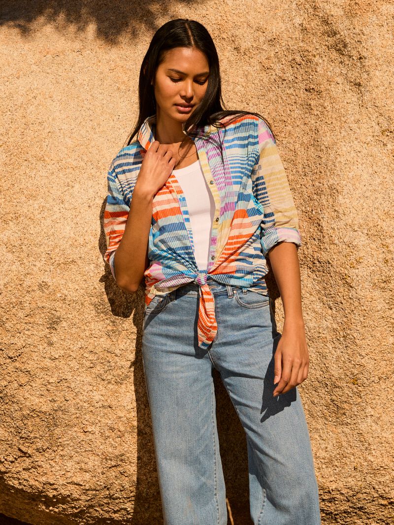 Sunset Stripe Cotton Boyfriend Shirt