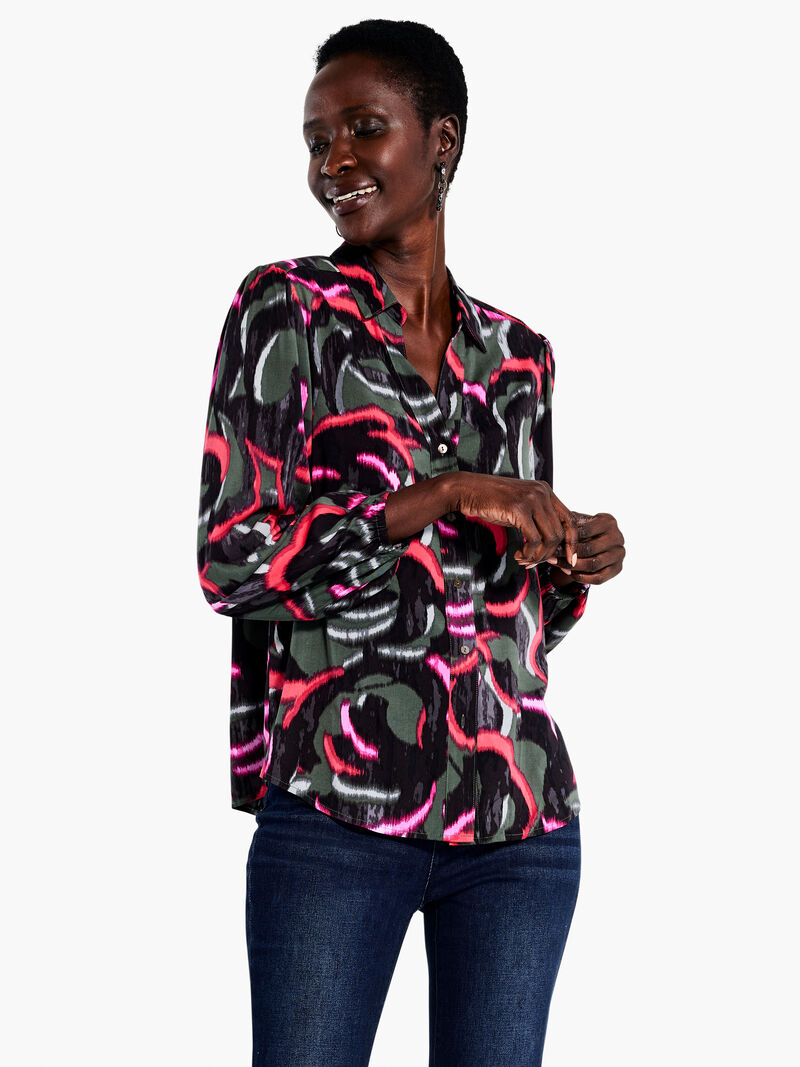 Woman Wears Neon Doodle Live In Shirt image number 1